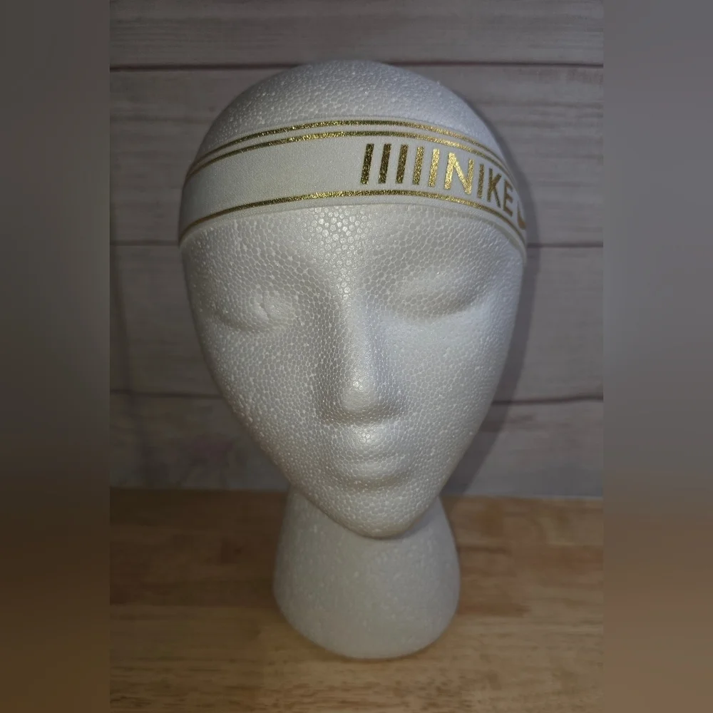 Nike White Headband with Metallic Gold Logo O/S